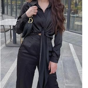 Black satin jumpsuit